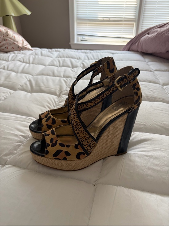 Falchi Shoes - Leopard Print Wedge Sandals - Black & Tan
